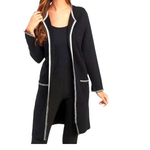 Joan Vass Stitch Detail Cardigan in Black - Size L.